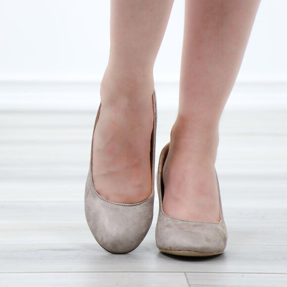 Taupe Suede Round Toe Kitten Low Heel Pumps - Picture 10 of 13
